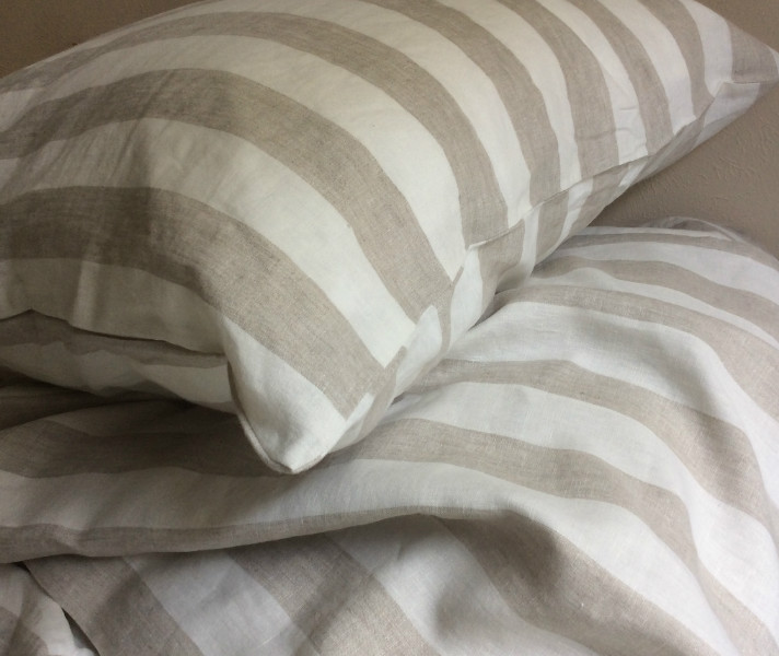 Natural Linen Striped Euro Sham Covers Handcrafted by