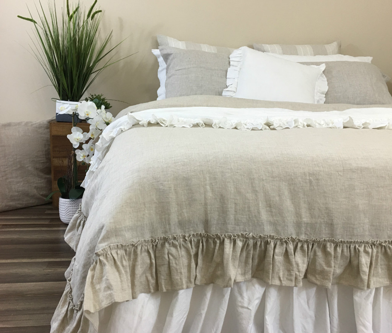 Linen Duvet Cover With Country Ruffle Style Handcrafted By Linen Duvet Cover With Country Ruffles