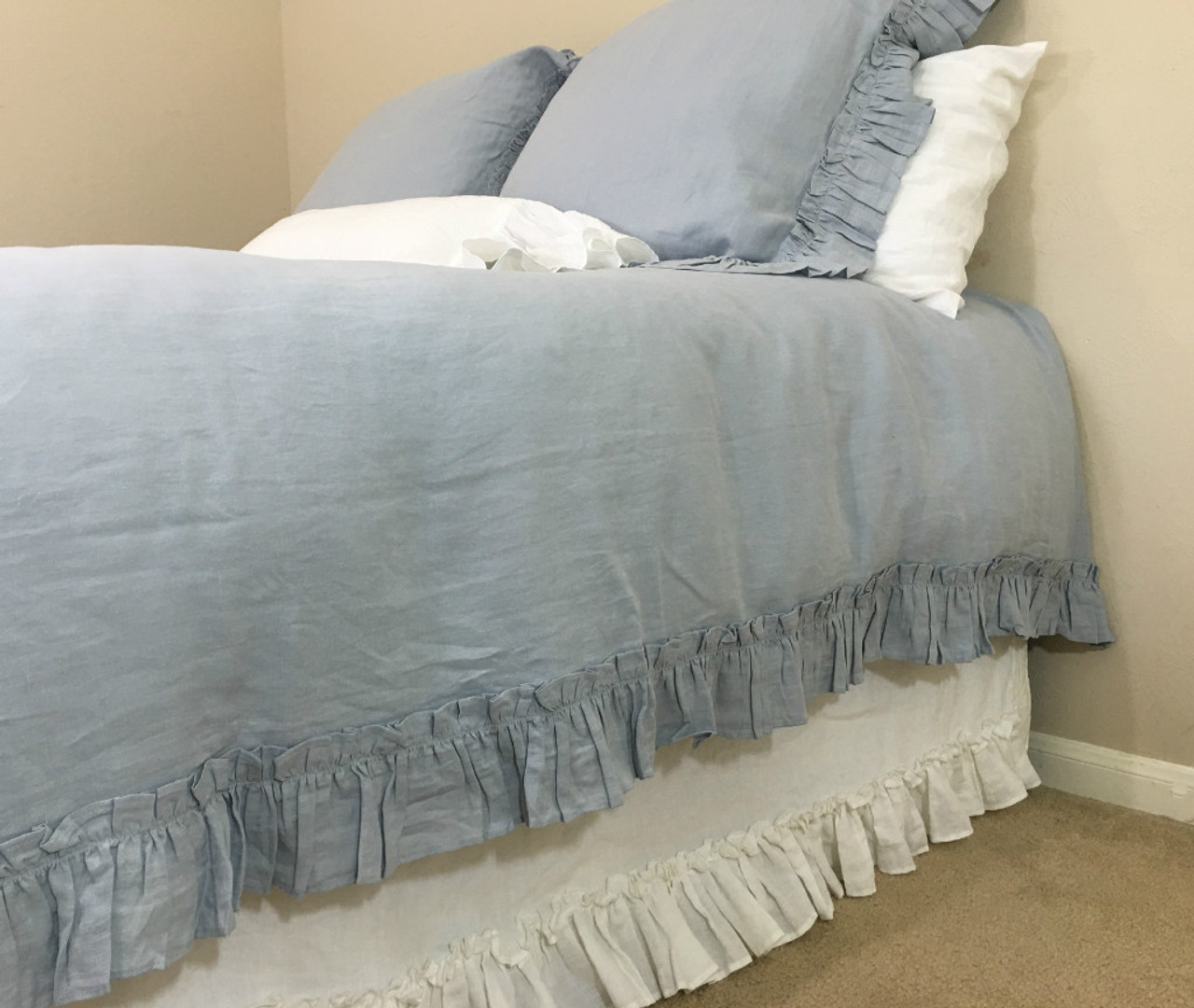 Duck Egg Blue Vintage Inspired Ruffle Duvet Cover Handcrafted By Duck Egg Blue Linen Duvet Cover Set