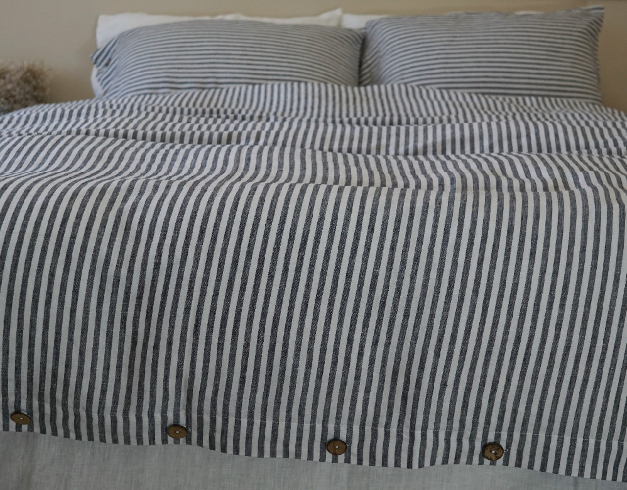 Navy and White Striped Duvet Cover Button Closure | Handmade by ...