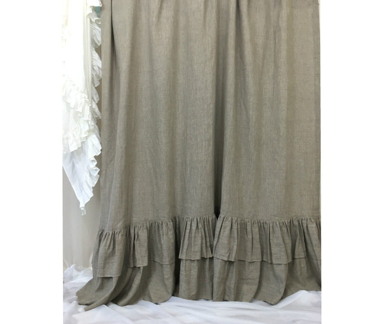 Dark Linen Shower Curtains With Double Layers Of Mermaid Long Dark Linen Shower Curtains With Double Layers Of Mermaid Long Ruffles
