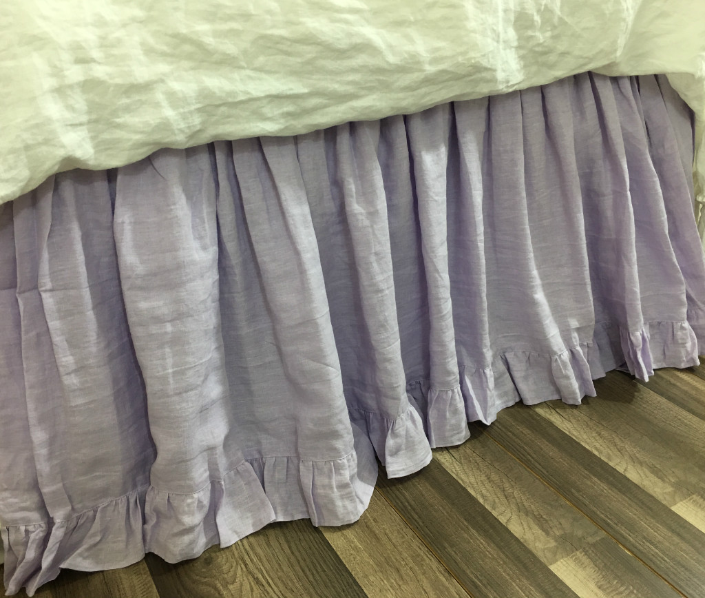 Lavender Linen Bed Skirt with Ruffle Hem, Romantic and Pretty!