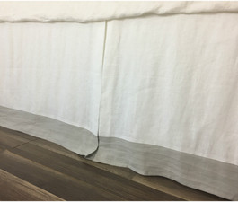 White Linen Bed Skirt with Stone Grey Border White Linen Bed Skirt with Stone Grey Border