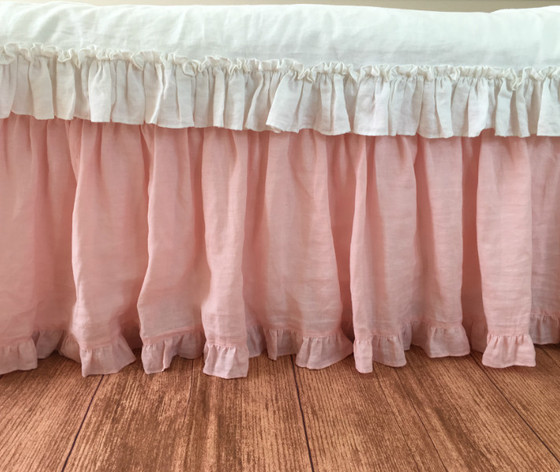 Pink Ruffled Bed Skirt With Ruffle Border Shabby Chic Pink Bedskirt Twin Queen King California Ruffle