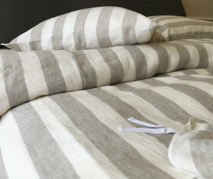Striped Duvet Cover, Handmade in Natural Linen Superior Custom Linens
