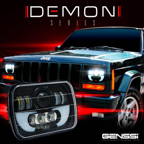 DEMON LED Black Projector Headlights w/DRL for XJ and YJ ...