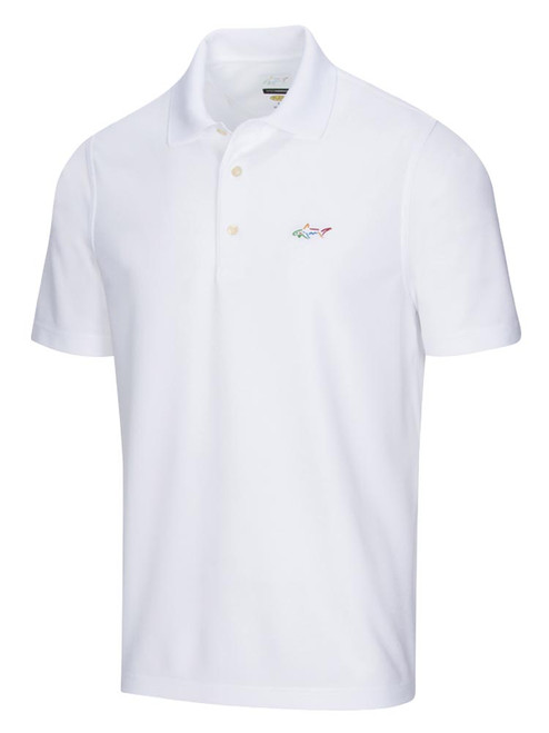 Greg Norman Collection Men's Long Sleeve Pique Shark Polo Shirt in White, Size Medium, Polyester/Fabric