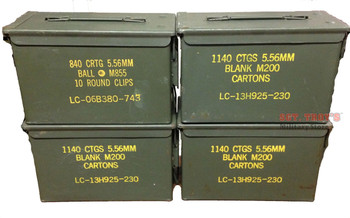 4 PACK .50 CALIBER 5.56mm AMMO CAN M2A1 50CAL METAL AMMO CAN BOX VGC GRADE 2 4 PACK .50 CALIBER 5.56mm AMMO CAN M2A1 50CAL METAL AMMO CAN BOX VGC GRADE 2