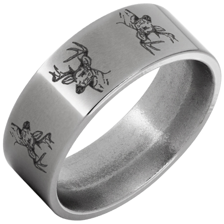 deer heads engraved ring in titanium