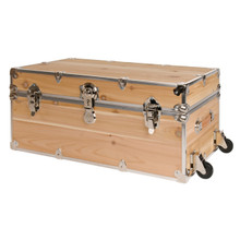 Rhino Large Cedar Storage Trunk with removable wheels attached.