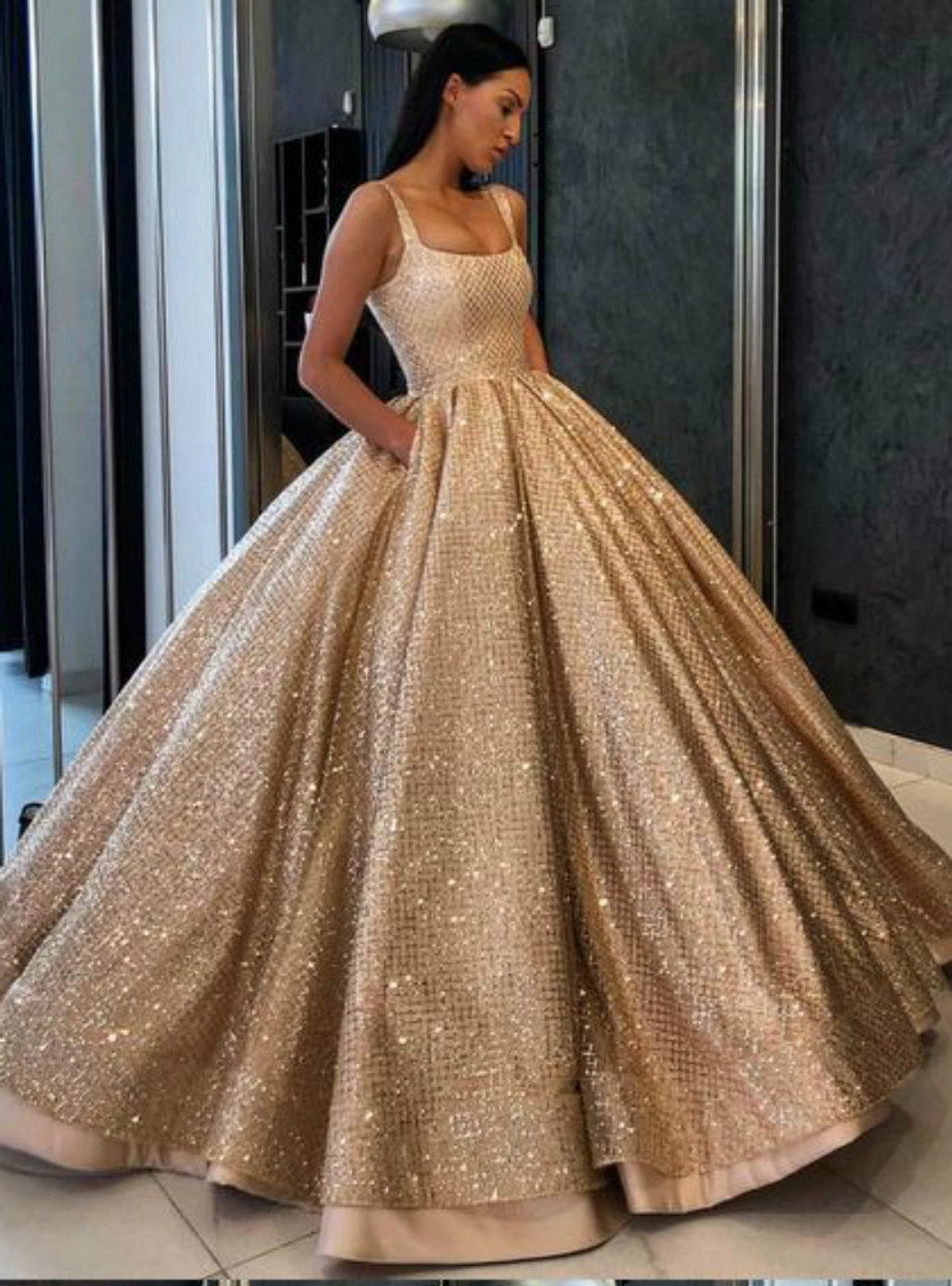 Ball Gown Sequins Gold Quinceanera Dress Sweet 16 Dresses With Pocket