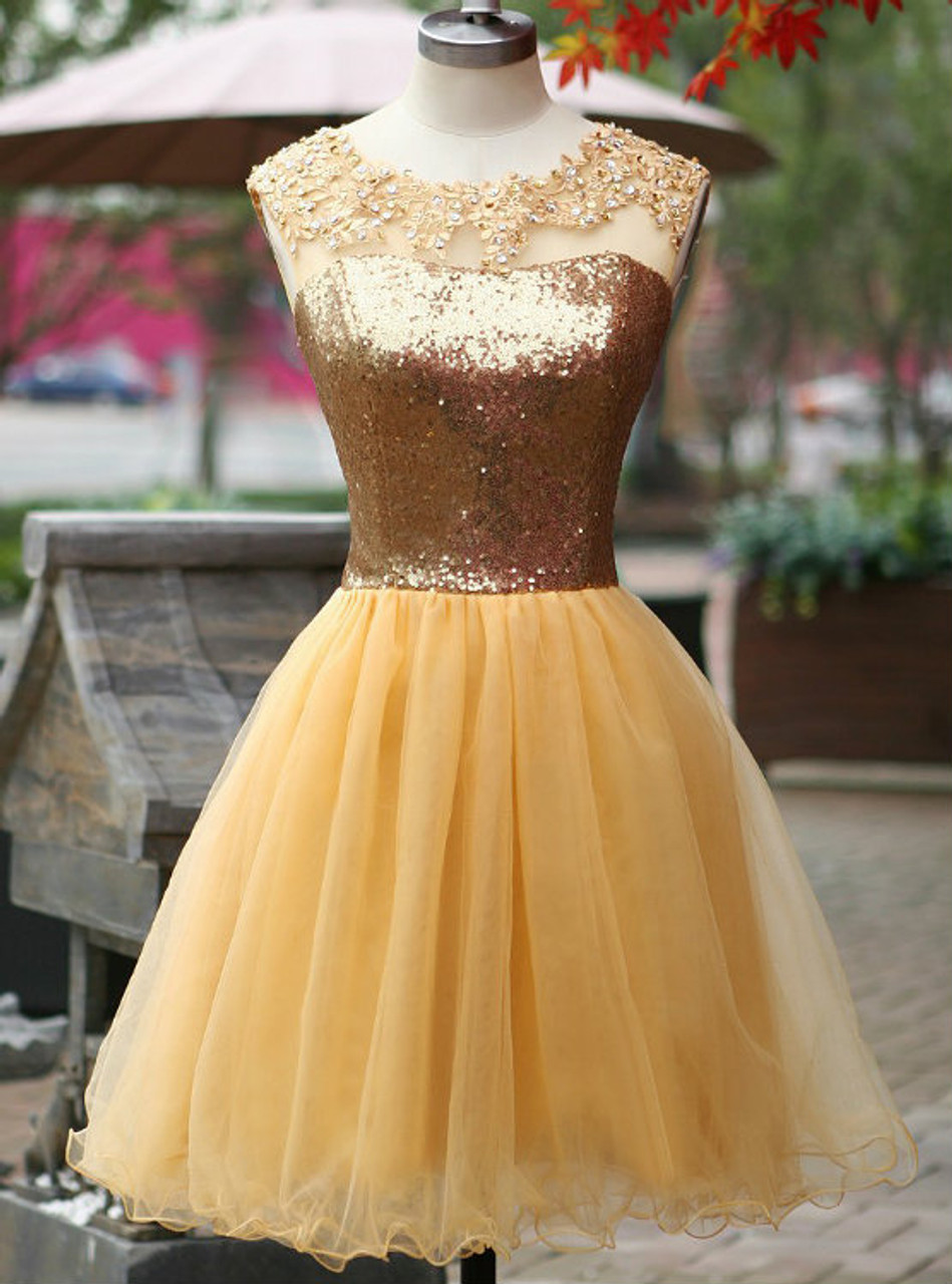 Stunning Gold Dresses Sequin Applique