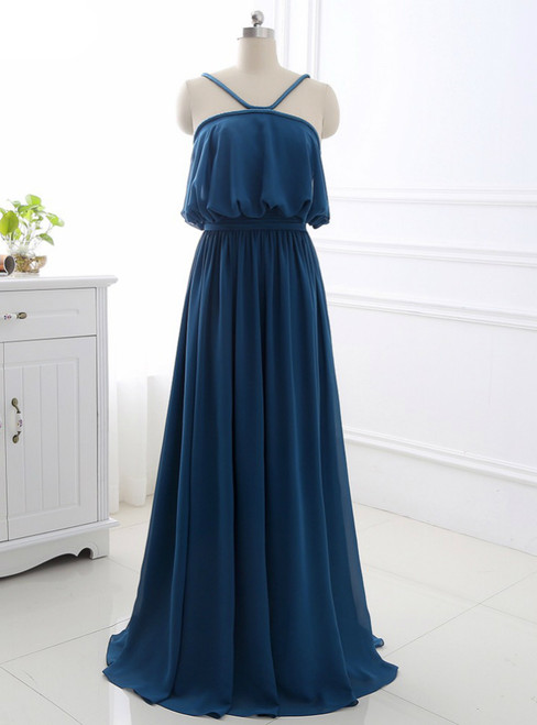 A-Line Evening Dress Sleeveless Open Back Sweep Train Formal