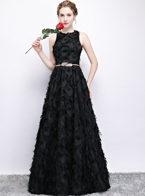 In Stock:Ship in 48 hours Black Sleeveless Lace Prom Dress