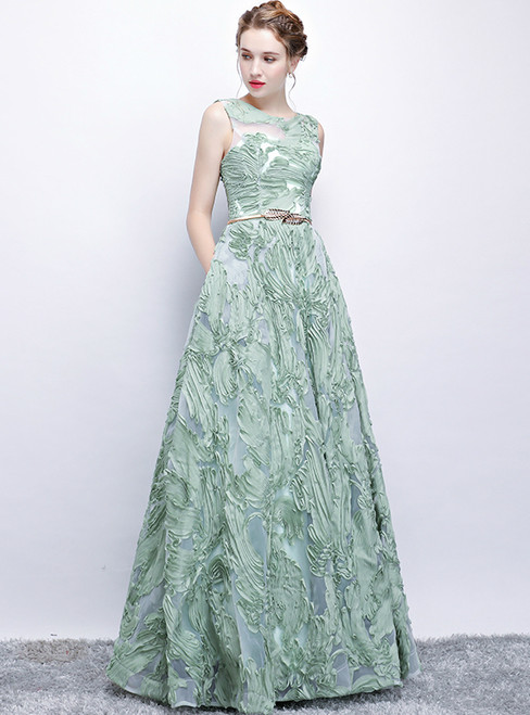 In Stock:Ship in 48 hours Green Lace Sleeveless Prom Dress