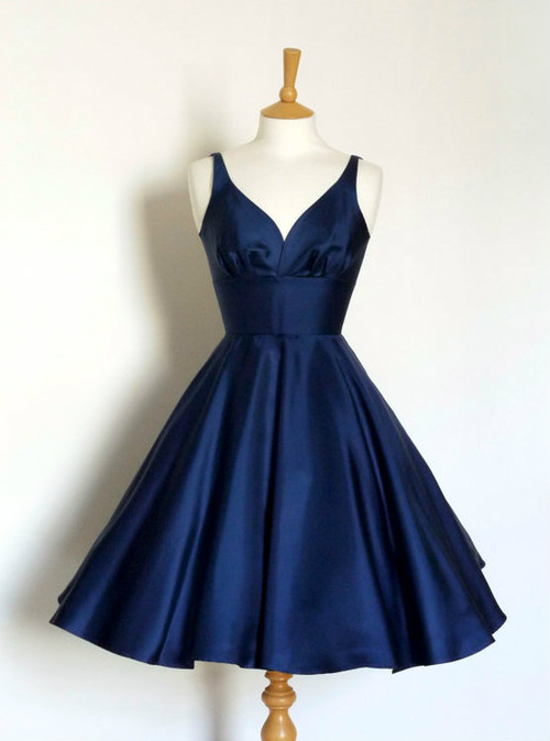 Navy blue Short Fashion Party Dress V neck A Line Prom
