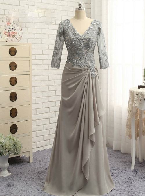 Fashion Plus Size Gray 2017 Mother Of The Bride Dresses A-line 3/4 Sleeves