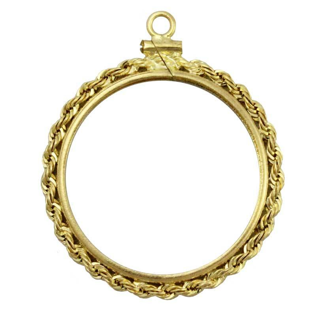 Coin Bezel 500 Italian Lira 14K Yellow Gold Rope Edge Coin Frame Pendant