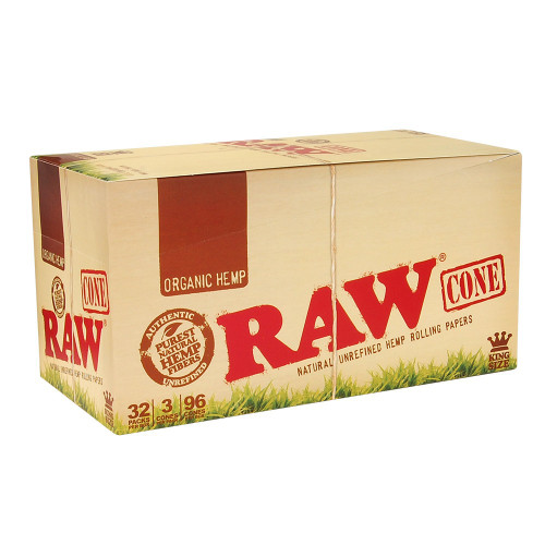 RAW Hemp Cones King Size | 32 pk of 3 Pre-Rolled Cones | Retail Display