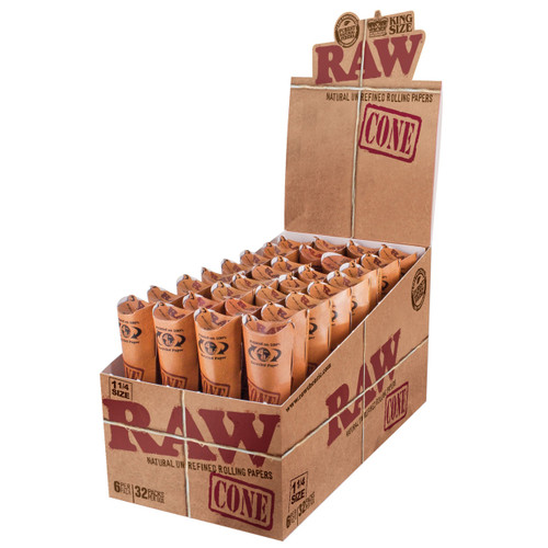 RAW Natural Cones 1 1/4 Size | 32 pk of 6 Pre-Rolled Cones | Retail Display