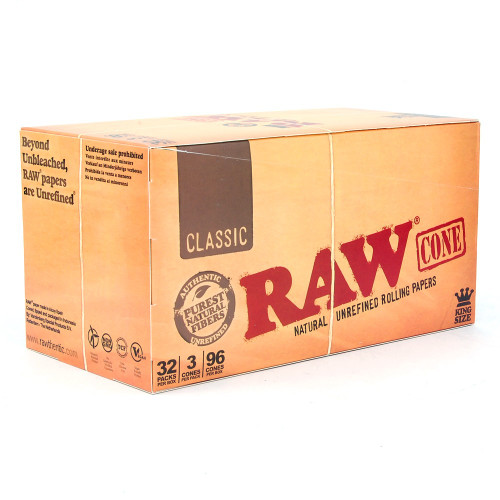 RAW Natural Cones King Size | 32 pk of 3 Pre-Rolled Cones | Retail Display