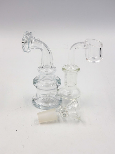 4" Stocky Glass Rig with Flower Bowl and FREE 14mm Male Quartz Banger