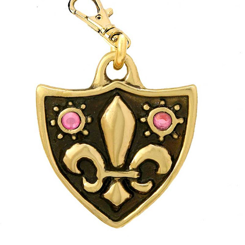 Fleur de Lys Dog Tag with Swarovski Crystals Brass