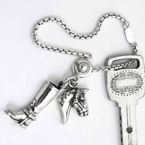 Silver Puzzle Key Ring with 2 horse charms. Made in USA