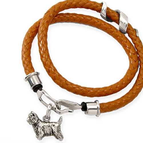 Cairn Terrier Leather Wrap Bracelet with Sterling Silver Hook Clasp and Charm, Lisa Greene | FineARF