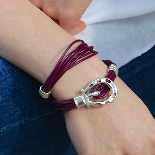 Horse Shoe Clasp Leather Wrap Bracelet