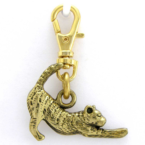Brass Cat Stretching Zipper Pull Charm