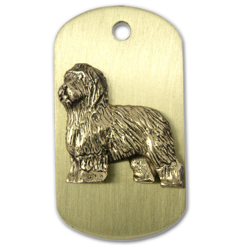 Brass ARF Tag with Old English Sheepdog - vertical