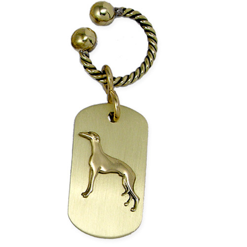 Brass ARF Tag with Greyhound on Twisted U Keychain- vertical