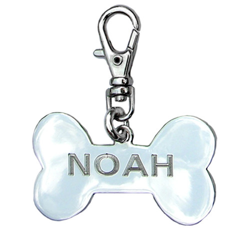 Sterling Silver Dog Bone ID Tag - engraved FRONT