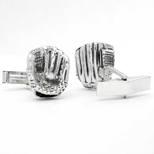 Silver Baseball Mitt Cufflinks - 1front, 1 back