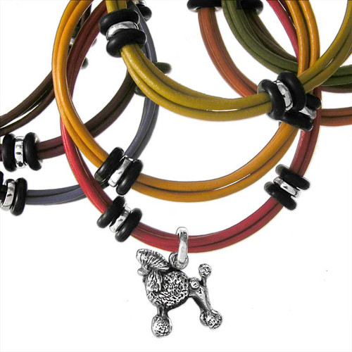 3 strand of colored leather with 2 silver beads and 4 rubber beads, FineARF claps