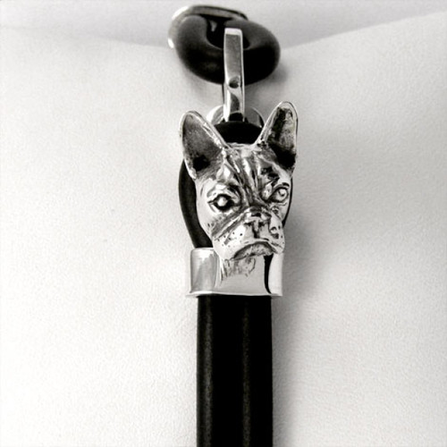 French Bulldog Silver and Rubber Bracelet