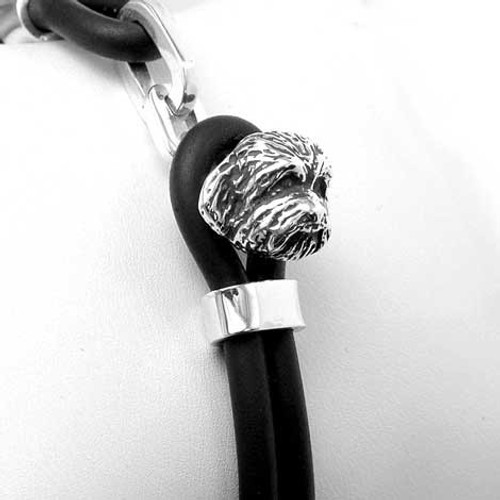 Shih Tzu Puppy Silver and Rubber Bracelet
