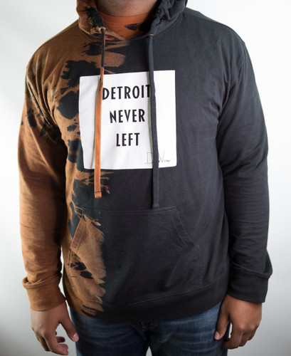 DETROIT NEVER LEFT™ HAND STAINED HOODIE – BLACK/WHITE