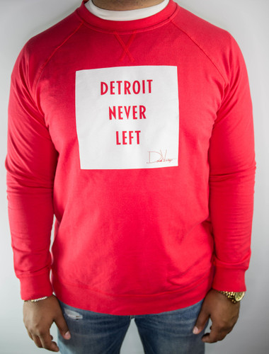 DETROIT NEVER LEFT™ UNISEX CREWNECK – RED/WHITE