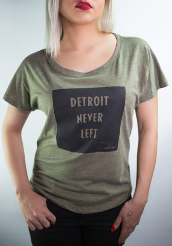 Detroit Never Left™Wmns Dolman Tee - Military Green/Black