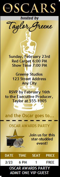 Oscar Awards Party Golden Ticket Invitation