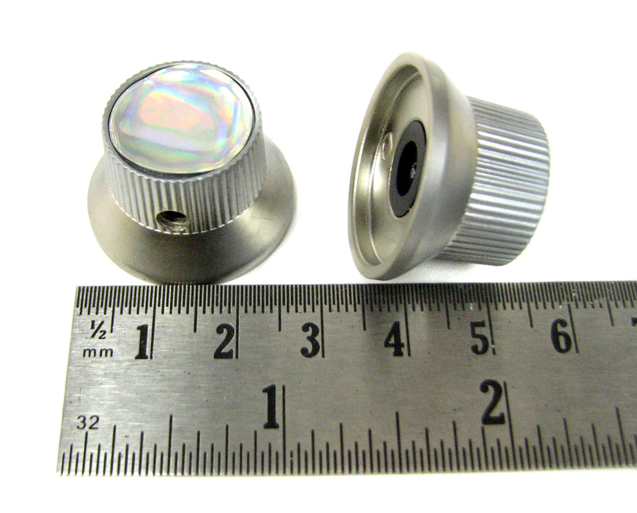 2pack Satin Chrome Top Hat Knobs with White Pearl Tops C. B. Gitty