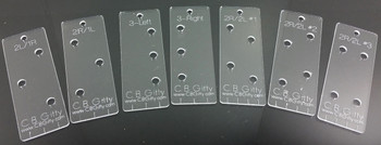 7pc. Cigar Box Guitar Headstock Drilling Templates for 3- and 4-string CBGs - include string spacing guides 7pc. Cigar Box Guitar Headstock Drilling Templates for 3- and 4-string CBGs - include string spacing guides
