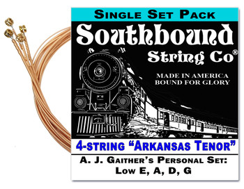 A. J. Gaither's "Arkansas Tenor" String Set for 4-string Cigar Box Guitars - Low E, A, D, G A. J. Gaither's "Arkansas Tenor" String Set for 4-string Cigar Box Guitars - Low E, A, D, G