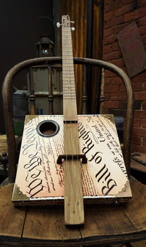"Founder's Faith" 3-string Fretted Cigar Box Guitar featuring the U. S. Constitution & Bill of Rights "Founder's Faith" 3-string Fretted Cigar Box Guitar featuring the U. S. Constitution & Bill of Rights