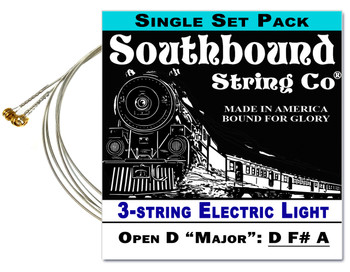 Electric "Light" 3-String Cigar Box Guitar Strings - Open D Tuning - D F# A Electric "Light" 3-String Cigar Box Guitar Strings - Open D Tuning - D F# A
