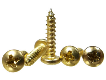 100pc. #4 x 1/2" Brass-plated Round Phillips-Head Screws 100pc. #4 x 1/2" Brass-plated Round Phillips-Head Screws