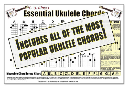 Essential Ukulele Chords Poster - Glossy Color 12x18 Poster - Designed & Printed in the USA!