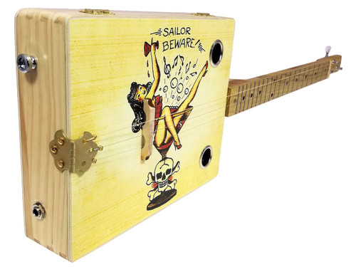 "Sailor Beware" Vintage Tattoo Art 3-string Cigar Box Guitar